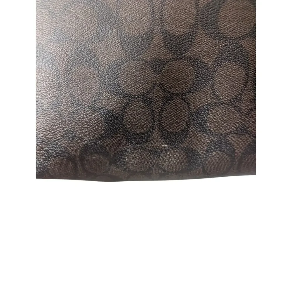 Coach Brown Signature Canvas Tote with Black Handles and Gold Hardware